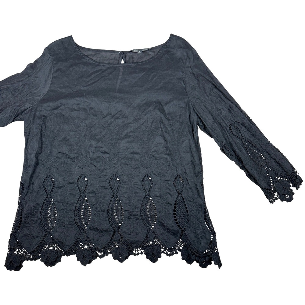 Banana Republic Whimsigoth Black Cotton Silk Blend Eyelet Lace Crochet Blouse